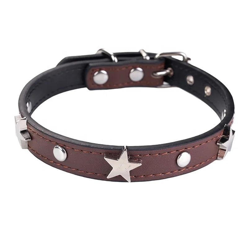 Luxury High Quality PU Dog Collar with Elegant Metal Buckle 3D Star Decoration Solid Pattern Elegant Style