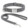 Adjustable Durable Luxury Cotton Linen Dog Collar Leash Set Houndstooth Pattern Buckle Closure Spot Clean Pet Accessories for
