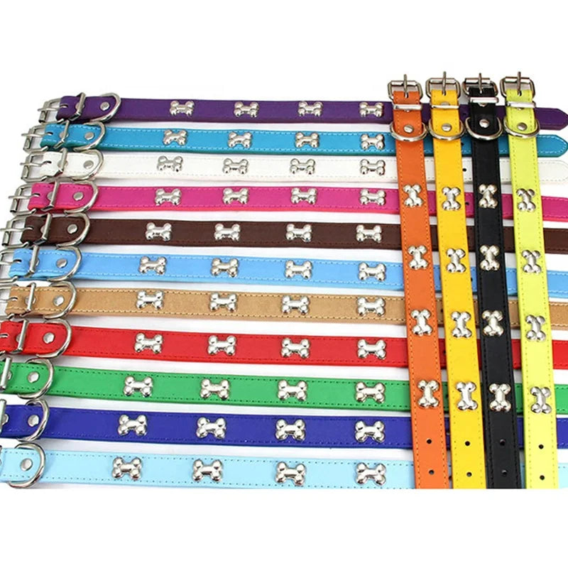 PU Leather Dog Collar Bone Studs Durable Adjustable Quick Release Buckle Collar for Dogs Fashionable Colorful Design 14