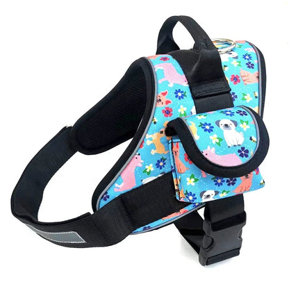 Classic Pattern Tactical Chest Harness for Big Dogs with Reflective Stripe Pattern D Ring Pocket Included Made of Durable Nylon