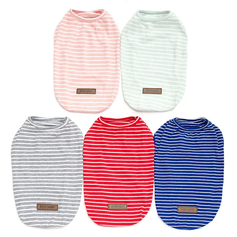 Comfortable Striped Dog Cat T-Shirt Polyester Cotton Blend Breathable Classic Design Spring/Summer/Fall 5 Colors Available Hand