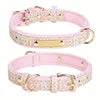 GorisPet Luxury Dog Collar Custom Engraving Double D-Rings Hanging Accessories Space Cotton Lining PU Material Plaid Pattern