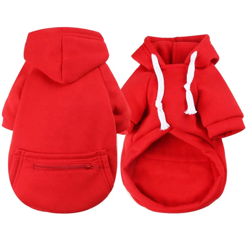 Solid Color Eco-Friendly Polyester Dog Cat Hoodie Zipper Pocket Soft Fleece Lined Warm Drawstring for Small/Medium Pets-Daily