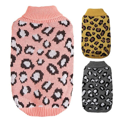 Hot Selling XS Size Leopard Pattern Pet Knitted Sweater Pink Grey Khaki Wool Yarn for Small Dogs Winter Clothes