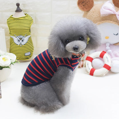 100% Cotton Striped Dog Vest & Tank Top Embroidery Soft Breathable Comfortable Multi-Color Small/Medium Dogs Summer Daily Wear