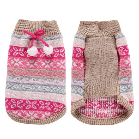 Cute Winter Knitting Patterns Pet Clothes Dog Sweater with Bowknot Christmas Snow for Furry Friends