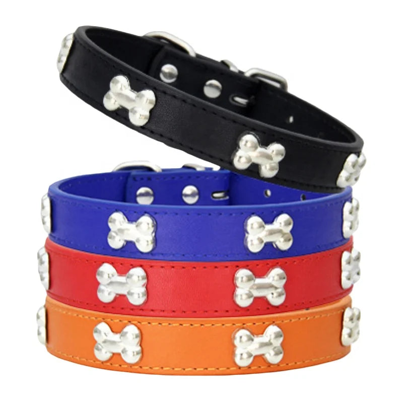 PU Leather Dog Collar Bone Studs Durable Adjustable Quick Release Buckle Collar for Dogs Fashionable Colorful Design 14