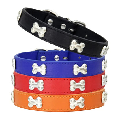 PU Leather Dog Collar Bone Studs Durable Adjustable Quick Release Buckle Collar for Dogs Fashionable Colorful Design 14