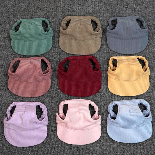 Solid Canvas Pet Sun Hat with Ear Holes-Adjustable Baseball Cap for Dogs & Cats Summer UV Protection Hair Accessories