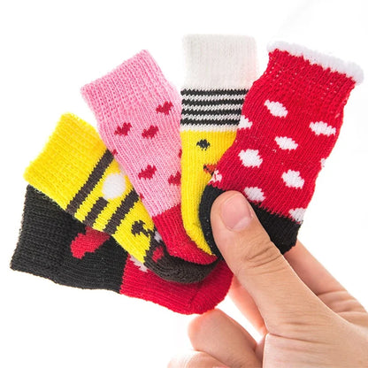 Cute Cartoon Duck Paw Anti-Slip Rubber Dog Socks Fashion Style Waterproof Pet Sock Shoes with Grip Knitted Animal Pattern