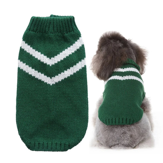 Custom Modern Leisure Stripe Acrylic Dog Sweater Green Pure Color Winter for Fall