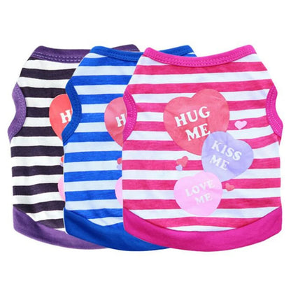 Cute Striped Love Heart Print Eco-Friendly Simple Soft Cotton Dog Vest for Small Dogs & Cats Summer Casual Pet Apparel