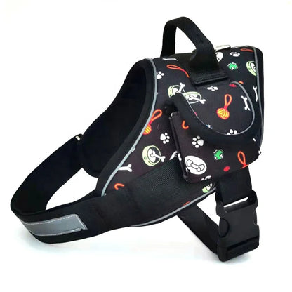 Classic Pattern Tactical Chest Harness for Big Dogs with Reflective Stripe Pattern D Ring Pocket Included Made of Durable Nylon