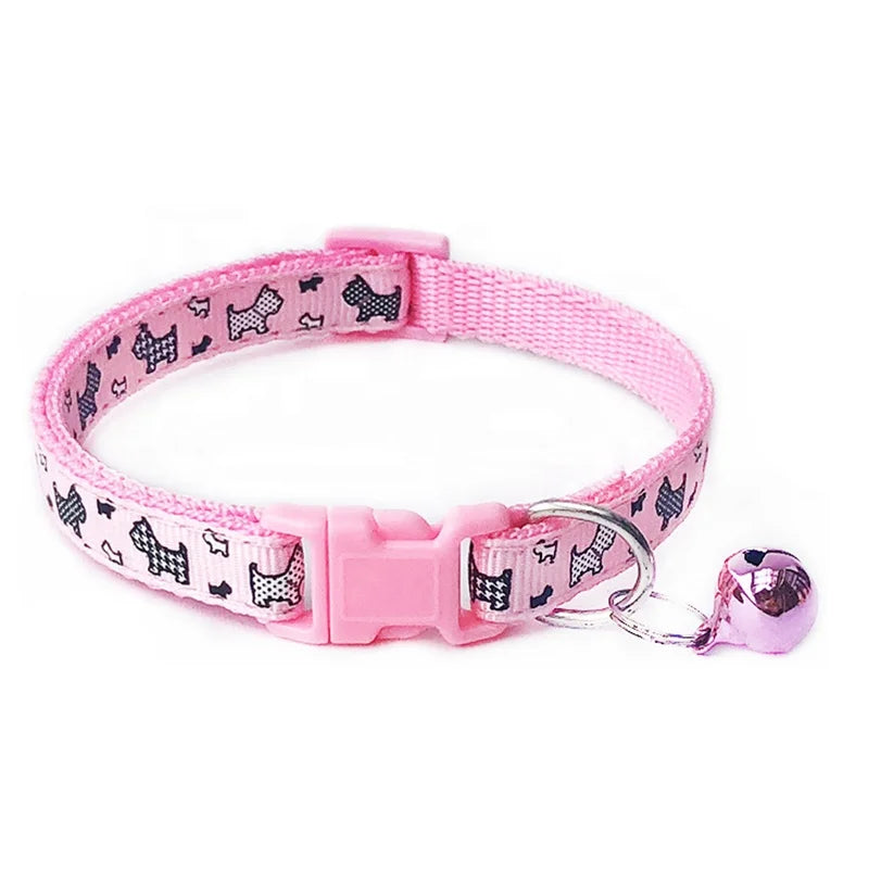 High Quality Nylon Neck Collar with Cute Print and Bell for Small Dogs Fashionable Pet Leash for Summer Spring Winter