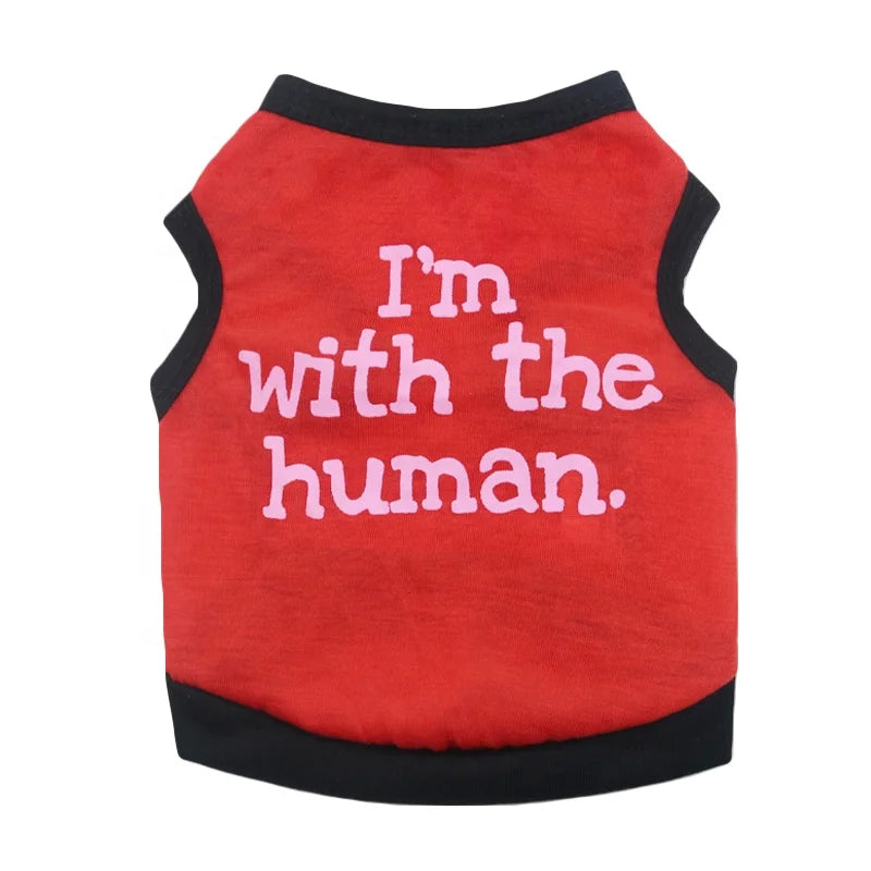 Funny Custom Logo Cotton Pet T-Shirt for Small Dogs Basic with 'I AM with HUMAN' Printing Summer Spring