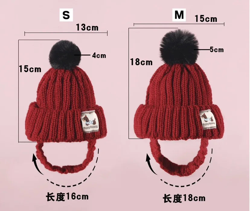 Winter Solid Luxury Knitted Pet Hat with Pom-Pom-Warm & Cute Dog Beanie for Small Breeds
