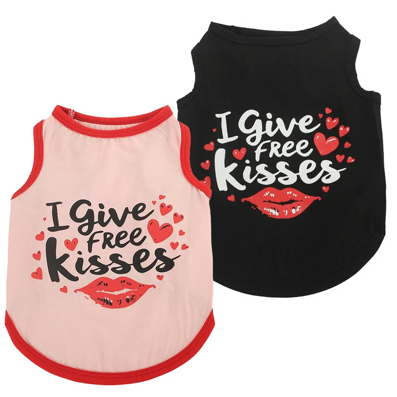 European American Style Summer XS Polyester Dog Vest High Elastic 'Free Kisses' and 'Love Mom Dad' Printed Stripe Pet Clothes