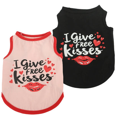 European American Style Summer XS Polyester Dog Vest High Elastic 'Free Kisses' and 'Love Mom Dad' Printed Stripe Pet Clothes