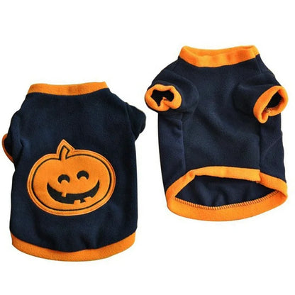 Modern Sport Style Halloween Pumpkin Pet Sweatershirt for Small Dogs XS Size Soft Warm Fleece Apparel for Winter Autumn Seasons