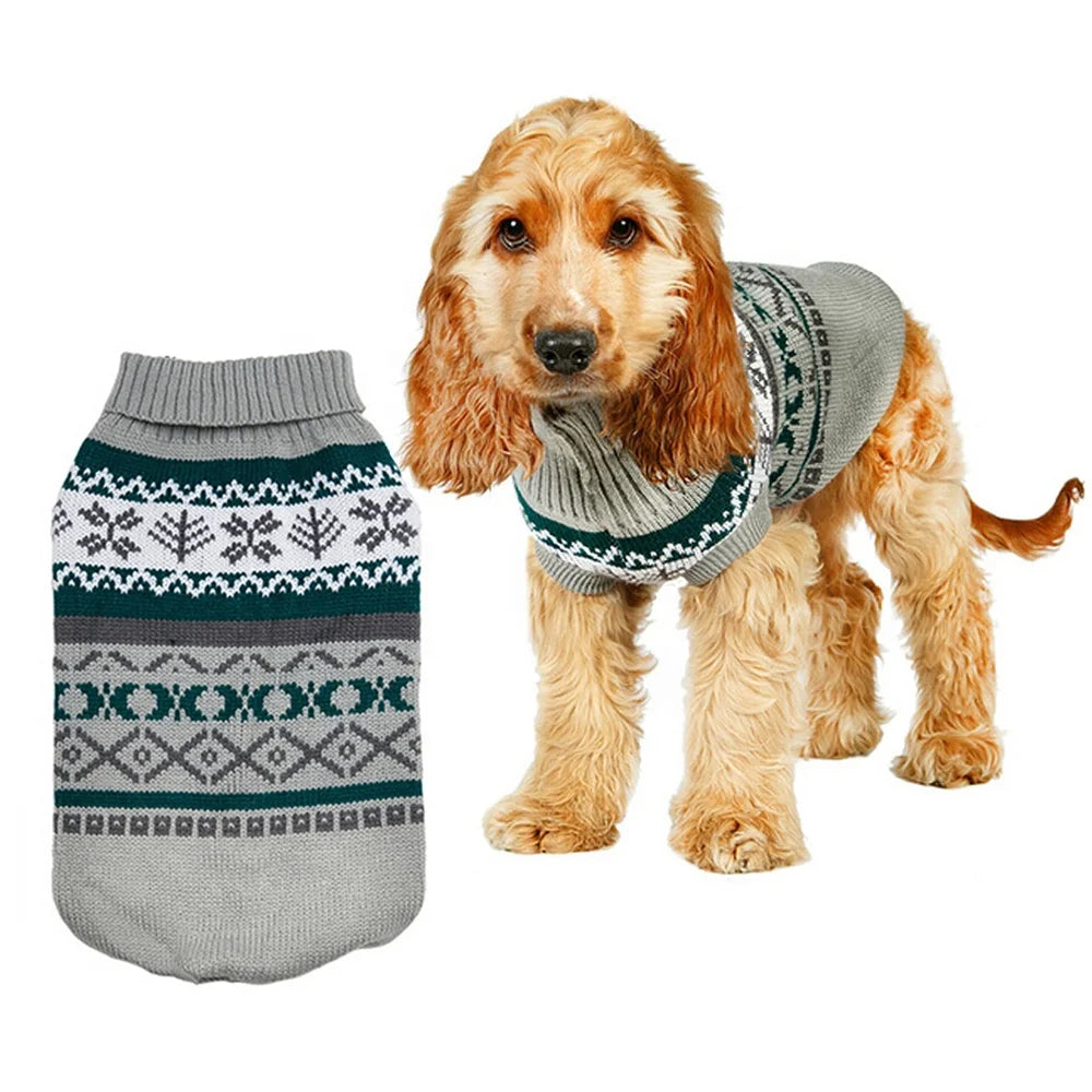 Christmas Fair Isle Pattern Eco-Friendly Acrylic Dog Sweater Pink Turtleneck Pullover Geometric Print Warm Winter Clothes for