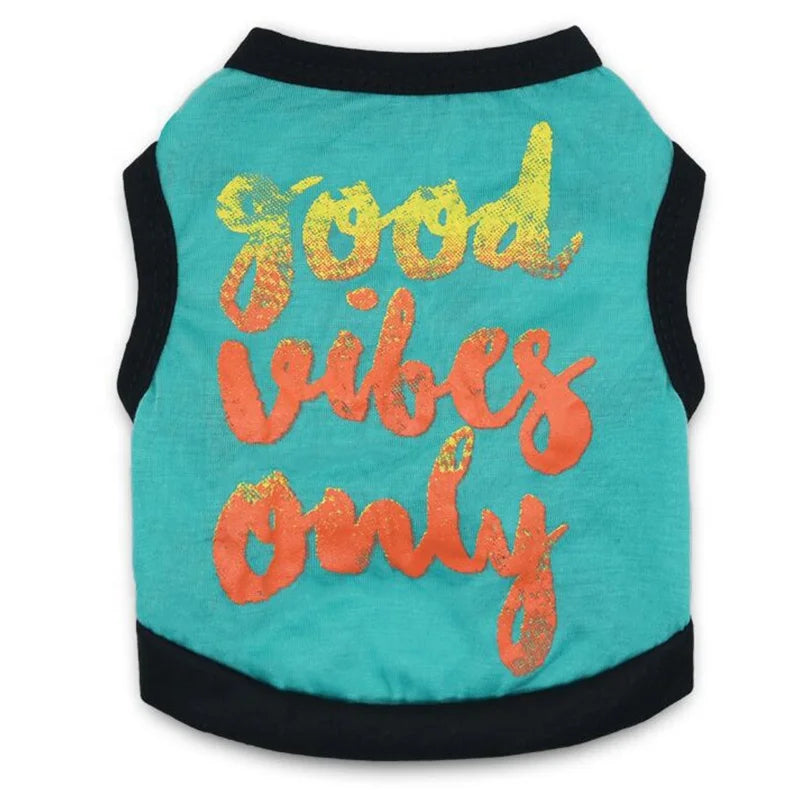 Modern Dog Anxiety Jacket Fashion Printing 'GOOD VIBES ONLY' Thunder Summer High Quality Pet XS Cartoon Animal Clothing