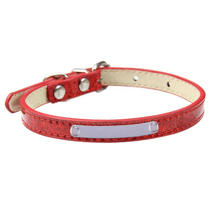 Low MOQ Shining PU Dog Collar with Custom Logo Solid Pattern Cat Neck Collars in XL XXL Sizes Engraved ID Name
