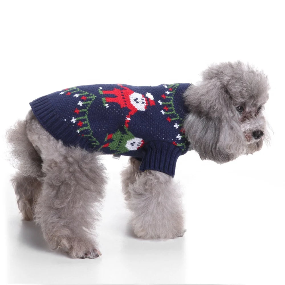 GorisPet Christmas Geometric Pattern Blue Dog Sweater Winter Knit Pet Jumper Nordic Style Foldable Washable Acrylic Durable