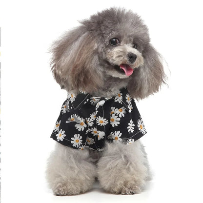 Hawaii Style Daisy Print Polyester Pet Coat Small Medium Dogs Breathable Short Sleeve Summer Shirt Collar Cute Floral Design
