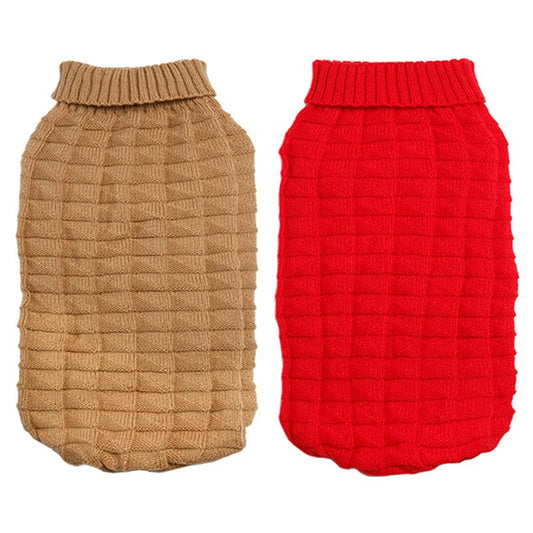3D Cube Textured Grid Dog Sweater Solid Color Turtleneck Knitted Pet Pullover Stretch Warm Waffle Acrylic Eco-Friendly Vintage