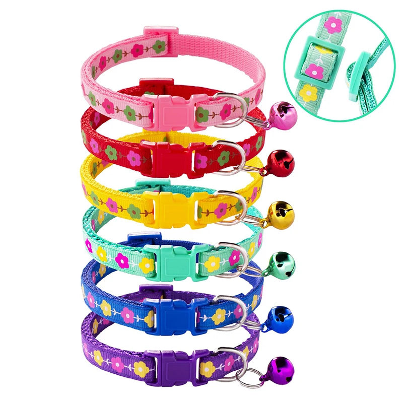 Cute Modern Floral Durable Dog Collar for Cats Dogs Colorful Polyester Nylon Ribbons Adjustable Safety Buckle Vibrant 6-Piece