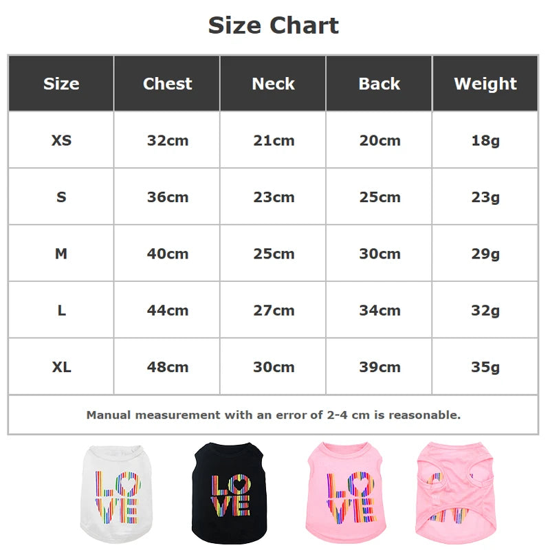 Cute Rainbow LOVE Heart Print Dog & Cat Sleeveless Vest Soft Polyester Breathable Summer Apparel Multiple Colors