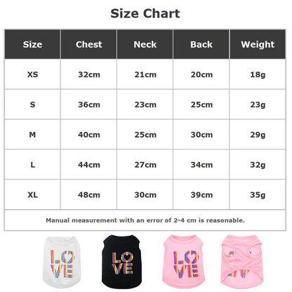 Cute Rainbow LOVE Heart Print Dog & Cat Sleeveless Vest Soft Polyester Breathable Summer Apparel Multiple Colors