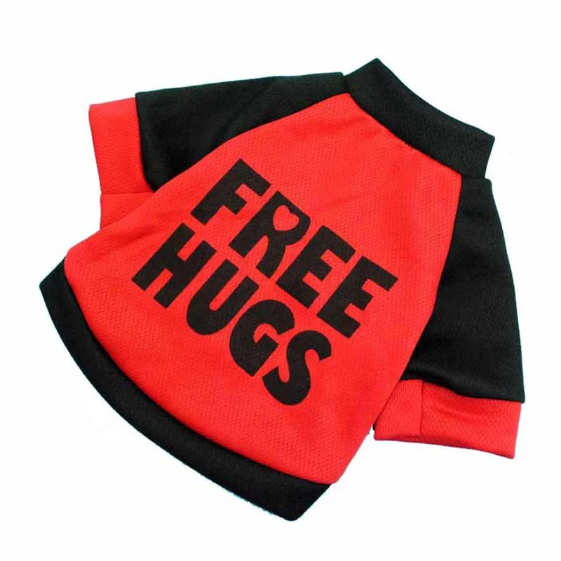 FREE HUGS Custom Words T Shirt Dogs Fashion Collision Color Pet Sweatershirt Summer/Spring Polyester Bulk Dog Shirts Print