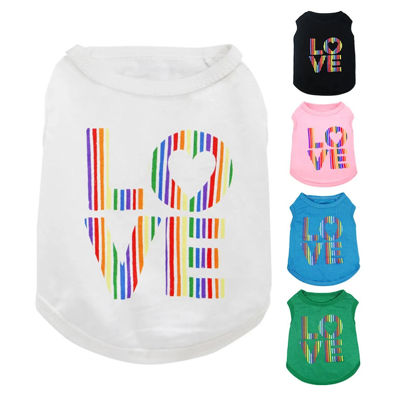 Cute Rainbow LOVE Heart Print Dog & Cat Sleeveless Vest Soft Polyester Breathable Summer Apparel Multiple Colors
