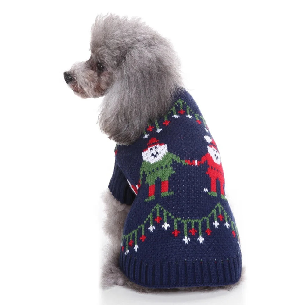 GorisPet Christmas Geometric Pattern Blue Dog Sweater Winter Knit Pet Jumper Nordic Style Foldable Washable Acrylic Durable