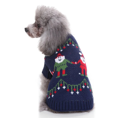GorisPet Christmas Geometric Pattern Blue Dog Sweater Winter Knit Pet Jumper Nordic Style Foldable Washable Acrylic Durable