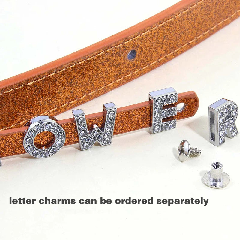 Custom Name GorisPet Luxury Dog Collar Rhinestone Letters DIY Personalized PU Pet Collar for Dogs Cats Sparkly Glitter