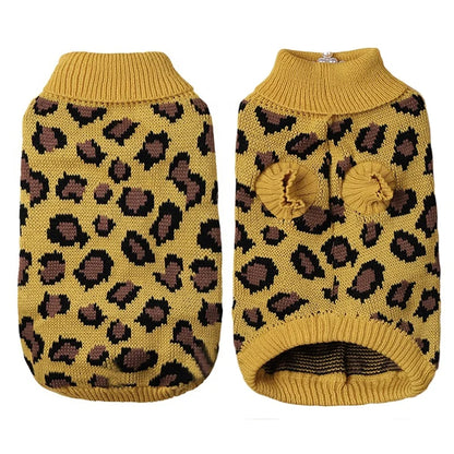 Hot Selling XS Size Leopard Pattern Pet Knitted Sweater Pink Grey Khaki Wool Yarn for Small Dogs Winter Clothes