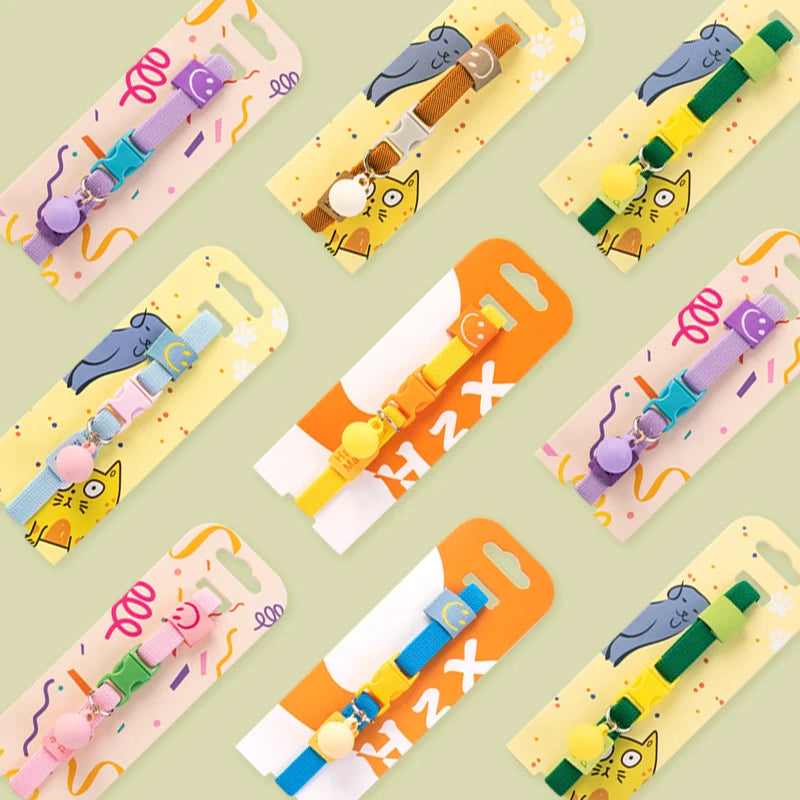 Adjustable Modern Simple Dog & Cat Collar-Soft Polyester with Ribbons Safety Buckle Bell Colorful Elastic 7 Colors Available