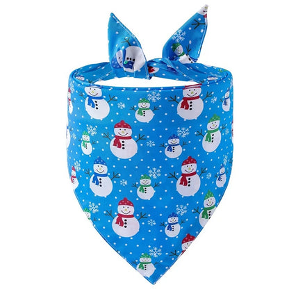 Adjustable Triangle GorisPet Eco-Friendly Durable Pet Bandana Cute Summer Winter Holiday Snowman Print Linen Cotton Polyester