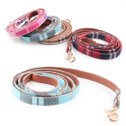 British Western Plaid Pet Dog Leash Classic Tartan Pattern PU-lined Durable Comfortable Walking Lead for Small Medium Dogs Cats