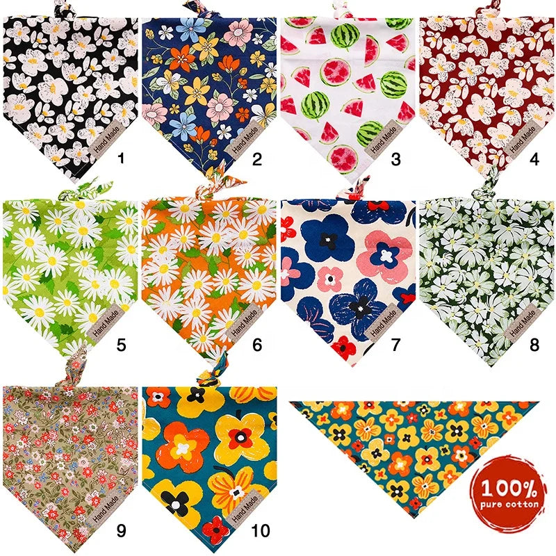 Floral Bandana Triangle Scarf for Dogs New Spring Summer Pet Apparel Accessory with Printed Flowers for Winter Fall Seasons