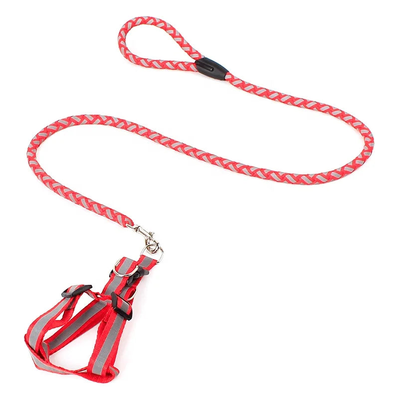 Eco-Friendly Reflective Braided Dog Harness Leash Set Fur Trim Adjustable Pet Vest Rope Handle for Small/Medium Dogs Durable