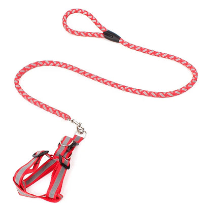 Eco-Friendly Reflective Braided Dog Harness Leash Set Fur Trim Adjustable Pet Vest Rope Handle for Small/Medium Dogs Durable