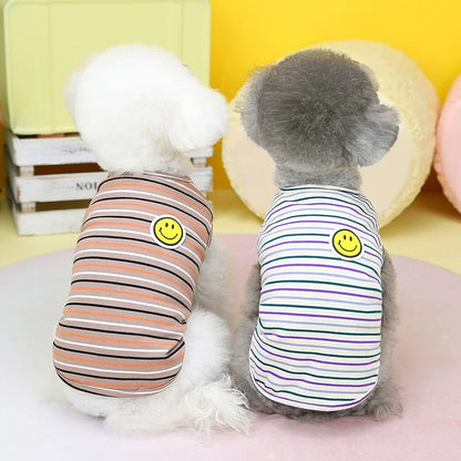GorisPet 100% Cotton Soft Fabric Smiling Face Dog Printed Rainbow Striped Summer Vest Classic Pet Tank XXL XL Sizes Spring