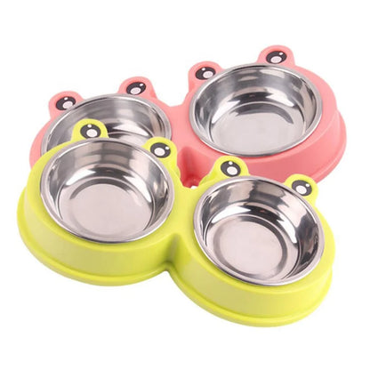 Cute Cartoon Frog Design Large Metal Bowl Candy Color Double Bowls with Stainless Steel for Small Dogs & Cats Solid Pattern