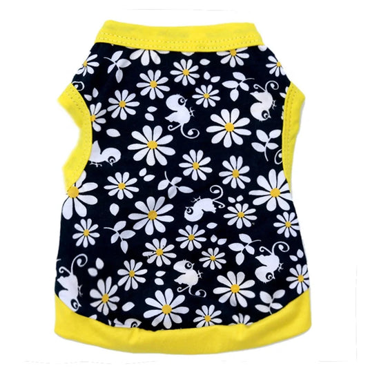 Floral Pattern Cotton Pet Tank Top for Summer Fashionable Sweet Daisy Flowers Birds Print Cute Style for Dogs for Spring Season