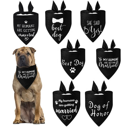 Happy Wedding Propose Marriage Custom Logo Sublimation Dog Bandana 100% Polyester for Fall Winter Summer Pet Apparel Accessory