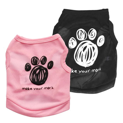 Cute Cartoon Graffiti Paws Printed Eco-Friendly Leisure Summer Vest for Dogs Breathable Polyester Fabric Hand Wash Spring