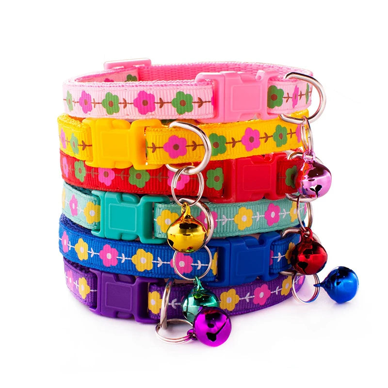 Cute Modern Floral Durable Dog Collar for Cats Dogs Colorful Polyester Nylon Ribbons Adjustable Safety Buckle Vibrant 6-Piece